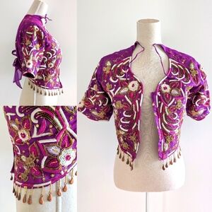 Vintage Purple Embroidered & Beaded Bolero Cropped Jacket
